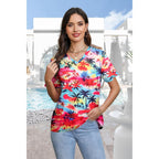 Women Hawaiian Shirt Soft Cool Summer Hawaii Tshirts Floral Tropic Print V Neck Short Sleeve Beach Tee Tops