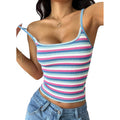 Women's Striped Knit Crop Tank Top Grey/Blue