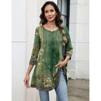 Women's Swing Flare Tunic Top Green Floral