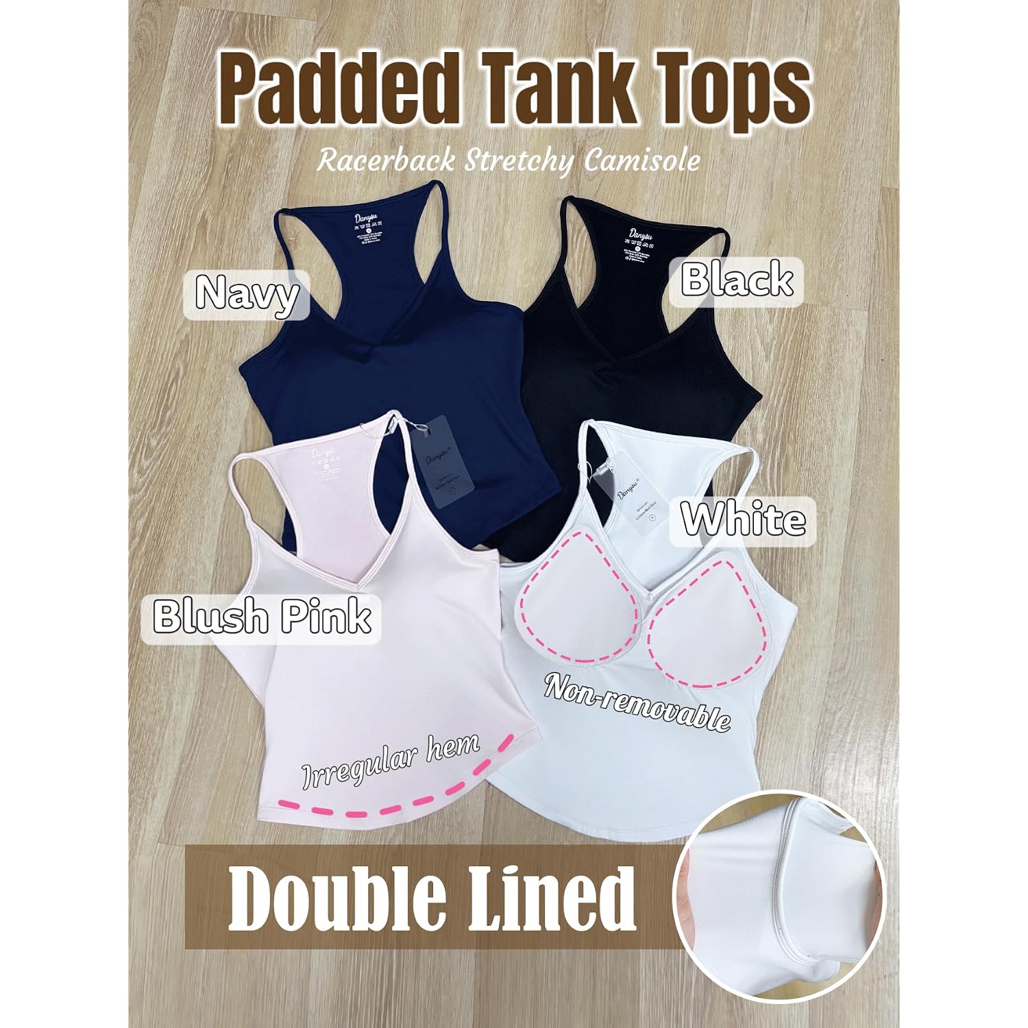 Danysu Double Lined Padded Racerback Stretchy Crop Tank Tops V Neck Slim Fitted Tee Workout Gym Yoga Y2K Going Out Camisole
