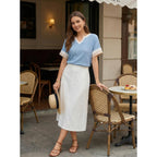 Dokotoo Womens Summer Tops 2026 Colorblock V Neck Short Sleeve T Shirts Dressy Casual Clothes Vacation Outfits