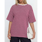PRETTYGARDEN Women Short Sleeve Crewneck Ribbed Knit Oversized Tshirts 2026 Striped Summer Tops Basic Tee Casual Outfits