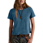Vintage T Shirts for Women Casual Washed Cropped Tops Short Sleeve Cotton Tshirts Summer Basic Tees Trendy
