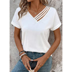LOLONG Womens Short Sleeve V Neck T Shirts Summer Cut Out Casual Basic Work Tee Tops