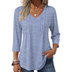 Women's Pleated Floral V-Neck Tunic Top Striped