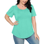 Women's Pleated Scoop Neck Tunic Top Aqua