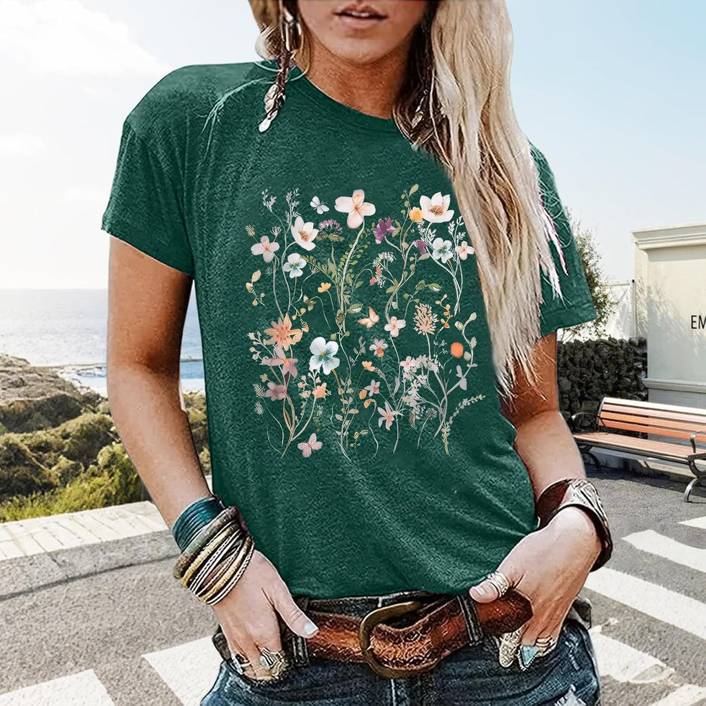Women Graphic Tee Casual Floral T Shirts