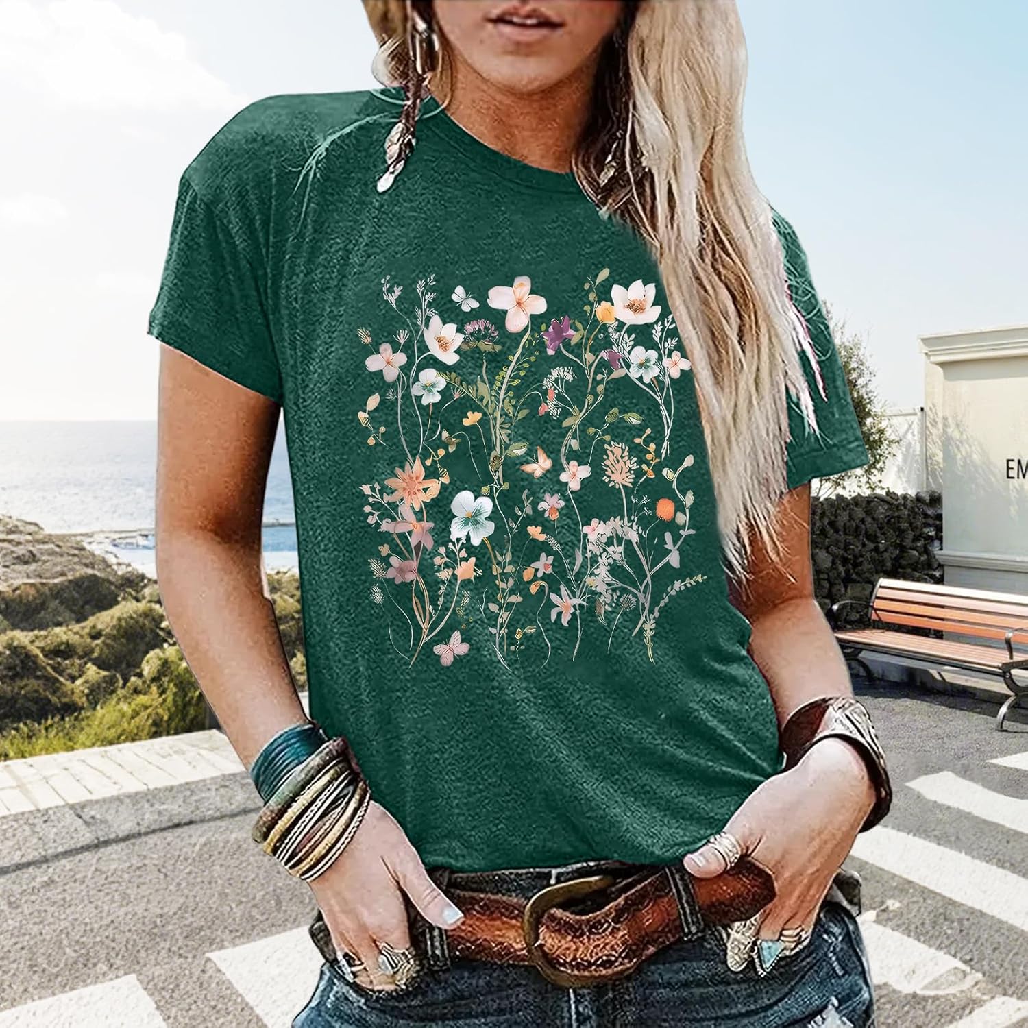 Women Graphic Tee Casual Floral T Shirts