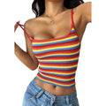 PRETTYGARDEN Women Summer Crop Tops Sleeveless Spaghetti Strap Tank Striped Cami Knit Y2K Clothes Slim Fit Spring Shirts