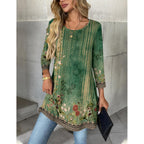 Women's Swing Flare Tunic Top Green Floral