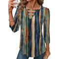 Women's Hollow Out Crew Neck Tunic Top Retro Stripes