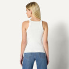 Women's High Neck Ribbed Tank Top White