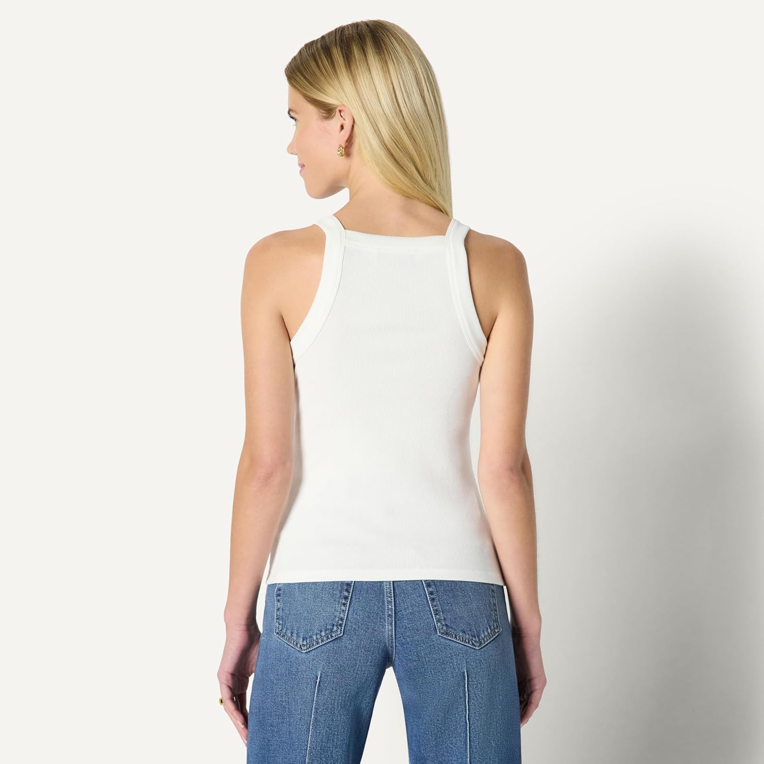 Women's High Neck Ribbed Tank Top White