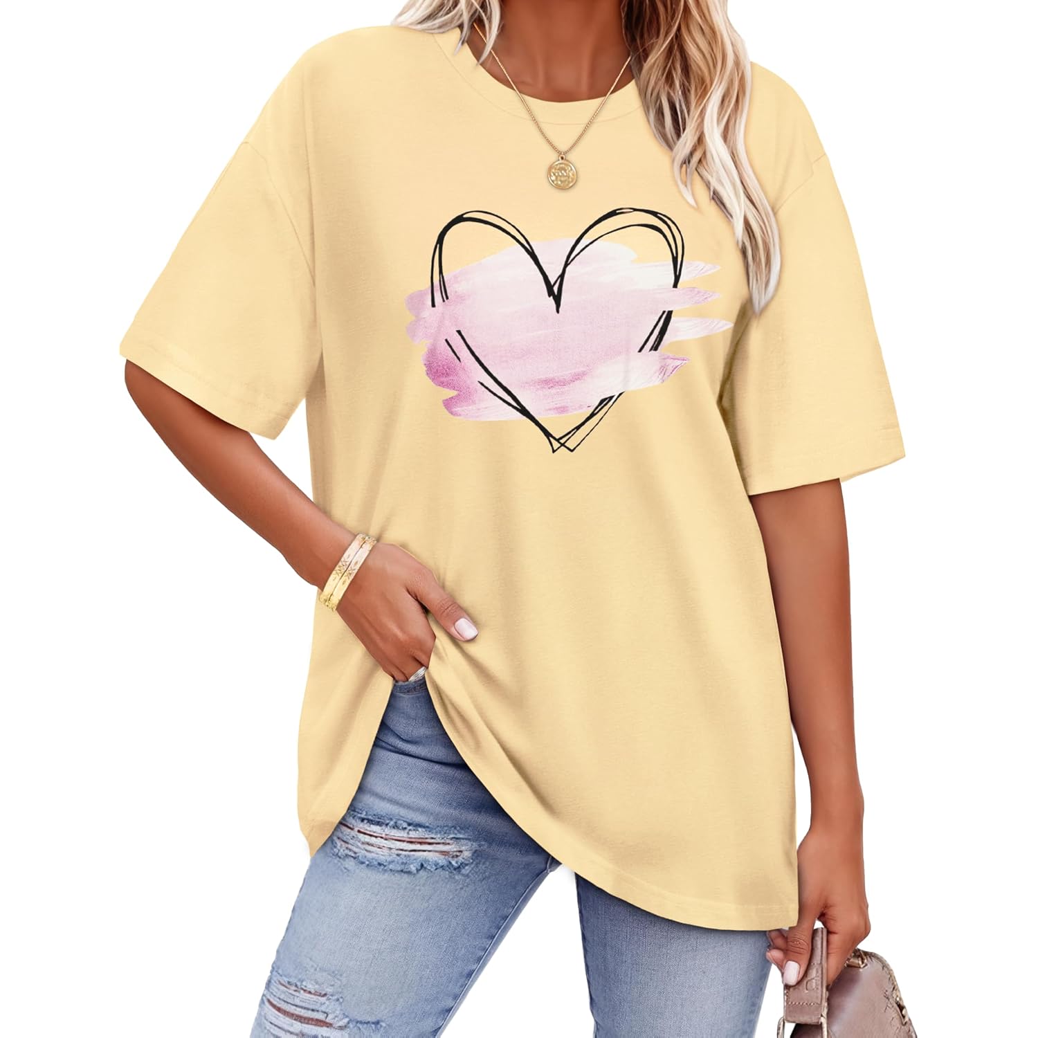 ADOREJOY Oversized Tshirts for Women Crewneck Summer Graphic Tees Short Sleeve Loose Basic Tops 2026