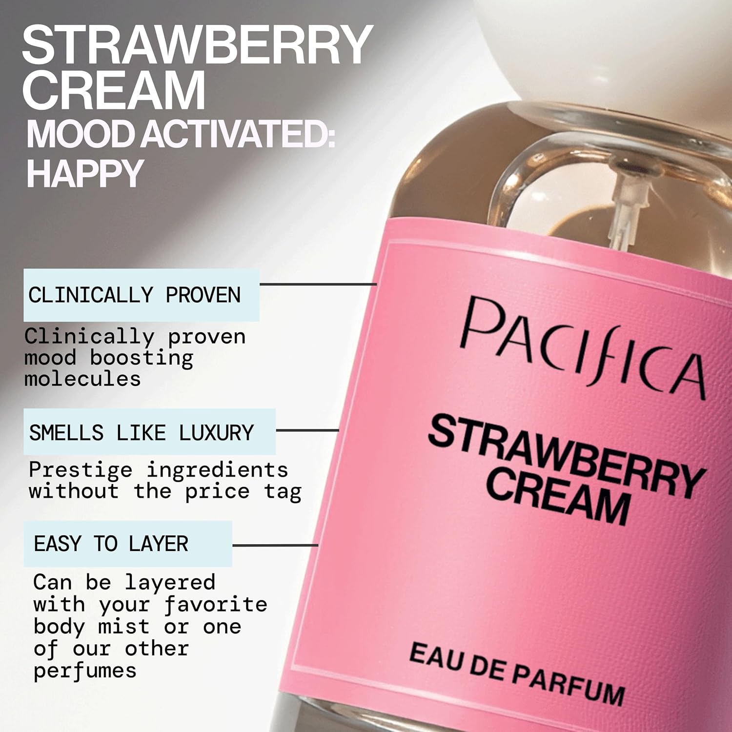 Pacifica Strawberry Cream Perfume for Women – Fruity Floral Eau de Parfum Spray with Strawberry, Vanilla, Jasmine & Sandalwood Notes, Long Lasting, Clean Beauty, 1 fl oz