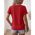 YUCOLEN Womens Shirts Cotton Summer Short Sleeve Tops V Neck Casual Basic Tee Breathable Soft Solid T-Shirt