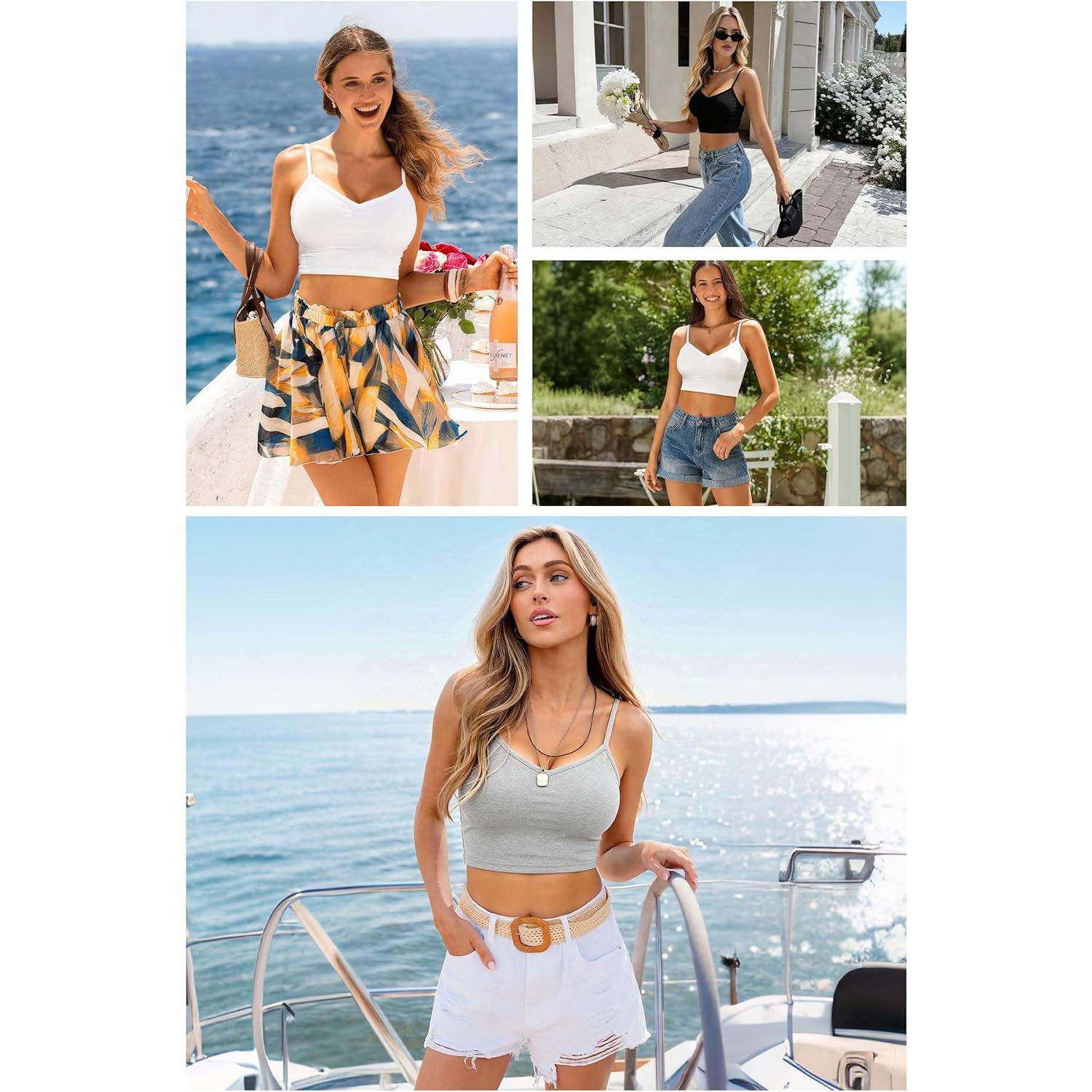 Women's Stretch Crop Tank Top Black/White/Heather Grey
