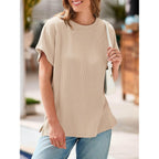 Women's Textured Ribbed Knit Tunic Top Apricot