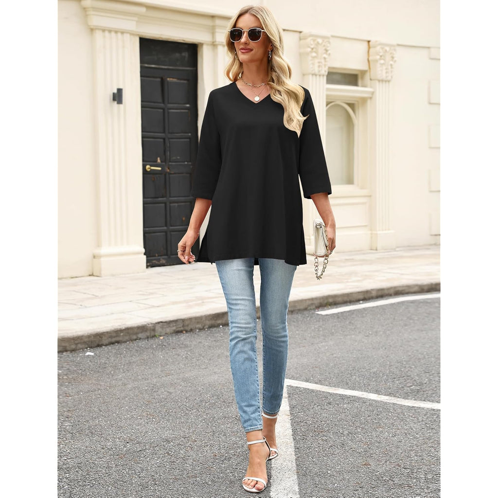 Women's Cotton Linen Tunic Top Black