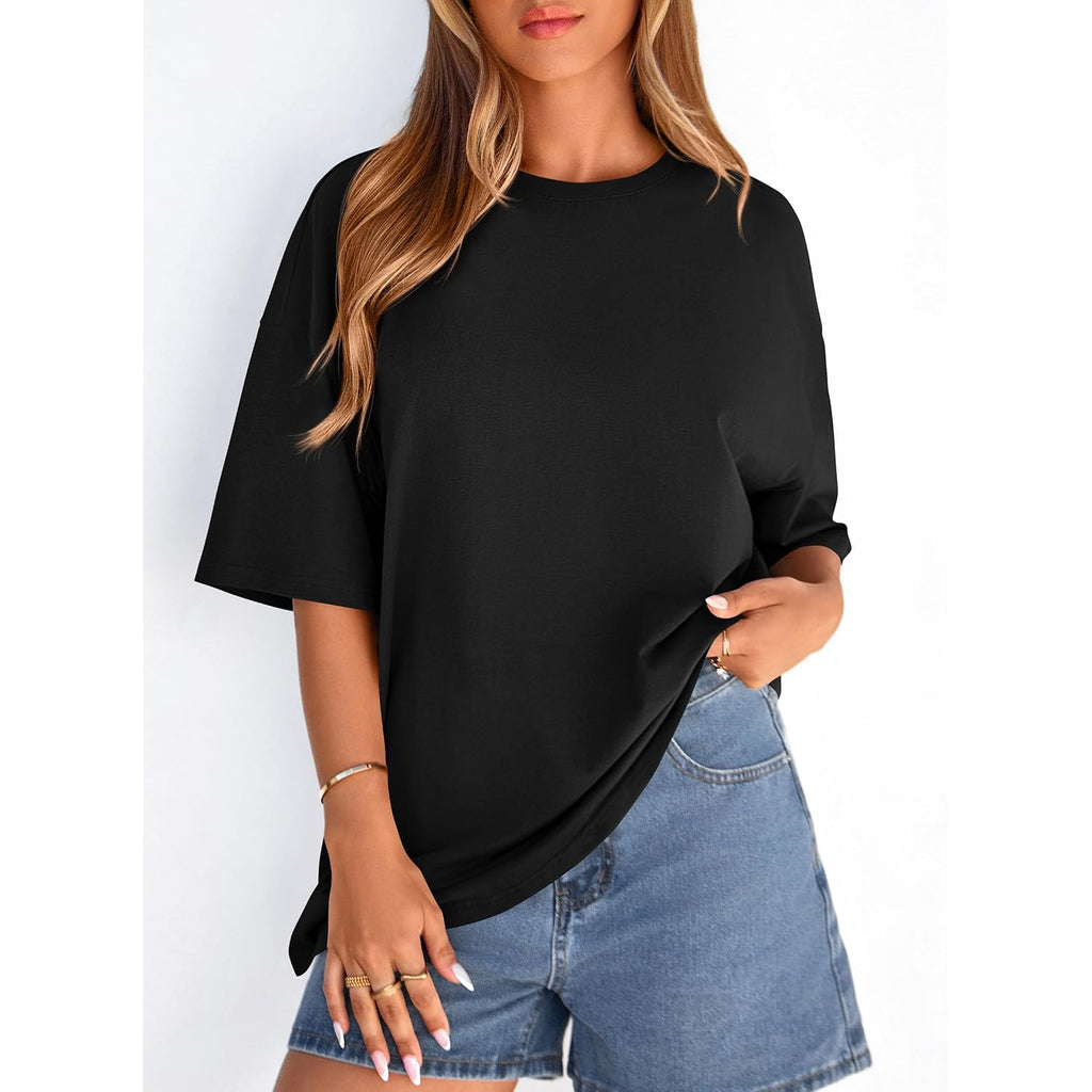 PRETTYGARDEN Womens 2026 Spring Going Out Tops Casual Short Sleeve Crewneck Loose Fit Basic Oversized T Shirts Summer Outfits