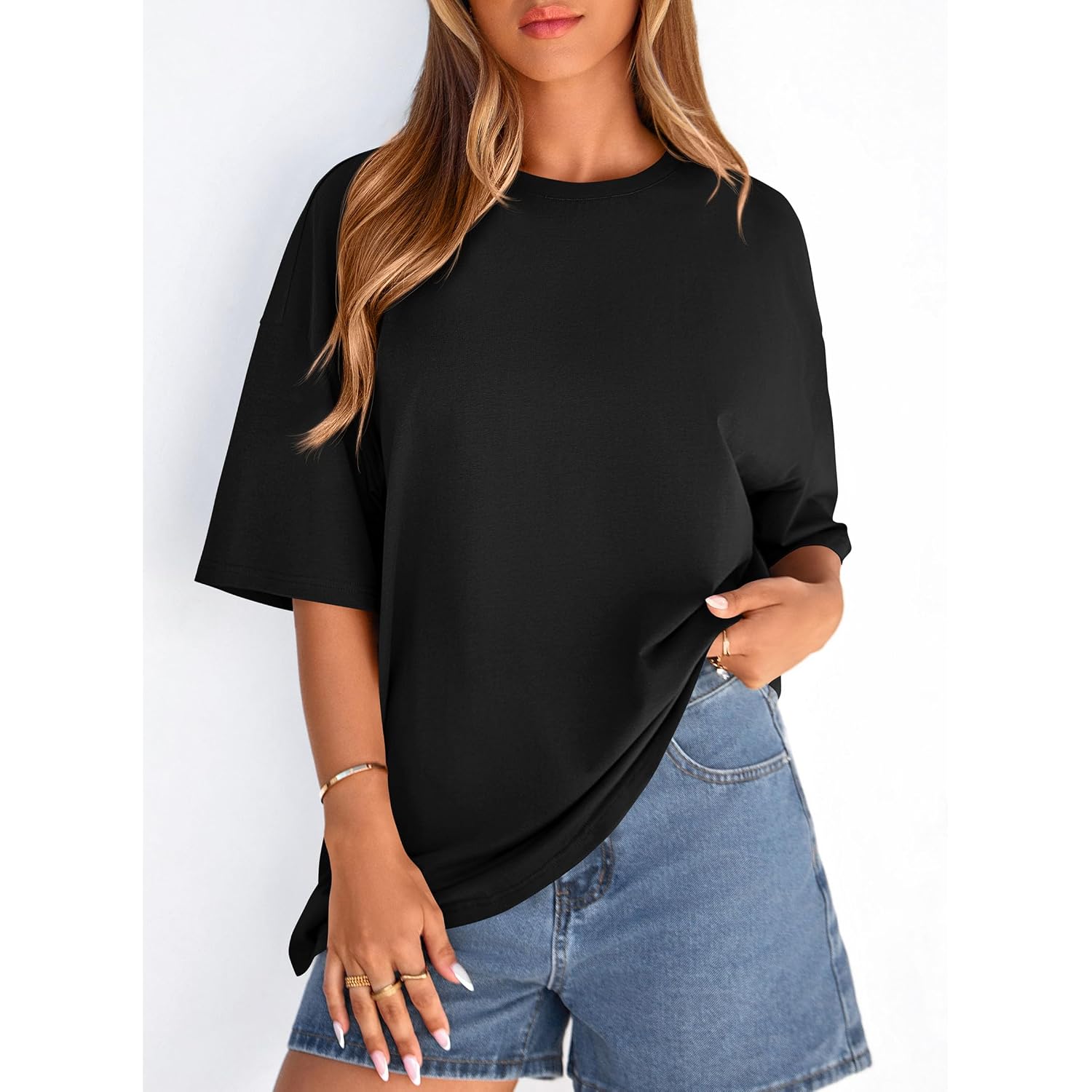 PRETTYGARDEN Womens 2026 Spring Going Out Tops Casual Short Sleeve Crewneck Loose Fit Basic Oversized T Shirts Summer Outfits
