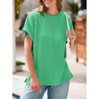 Women's Textured Ribbed Knit Tunic Top Green