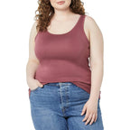 Women's Slim-Fit Scoop Neck Tank Top Beige/Raspberry Red