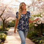 Women's Pleated Leggings Fit Tunic Top White Floret