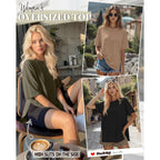 Huukeay 3 Pack Women's Oversized Workout T Shirts Short Sleeve Loose Fit Gym Tops Crewneck Casual Summer Basic Tees