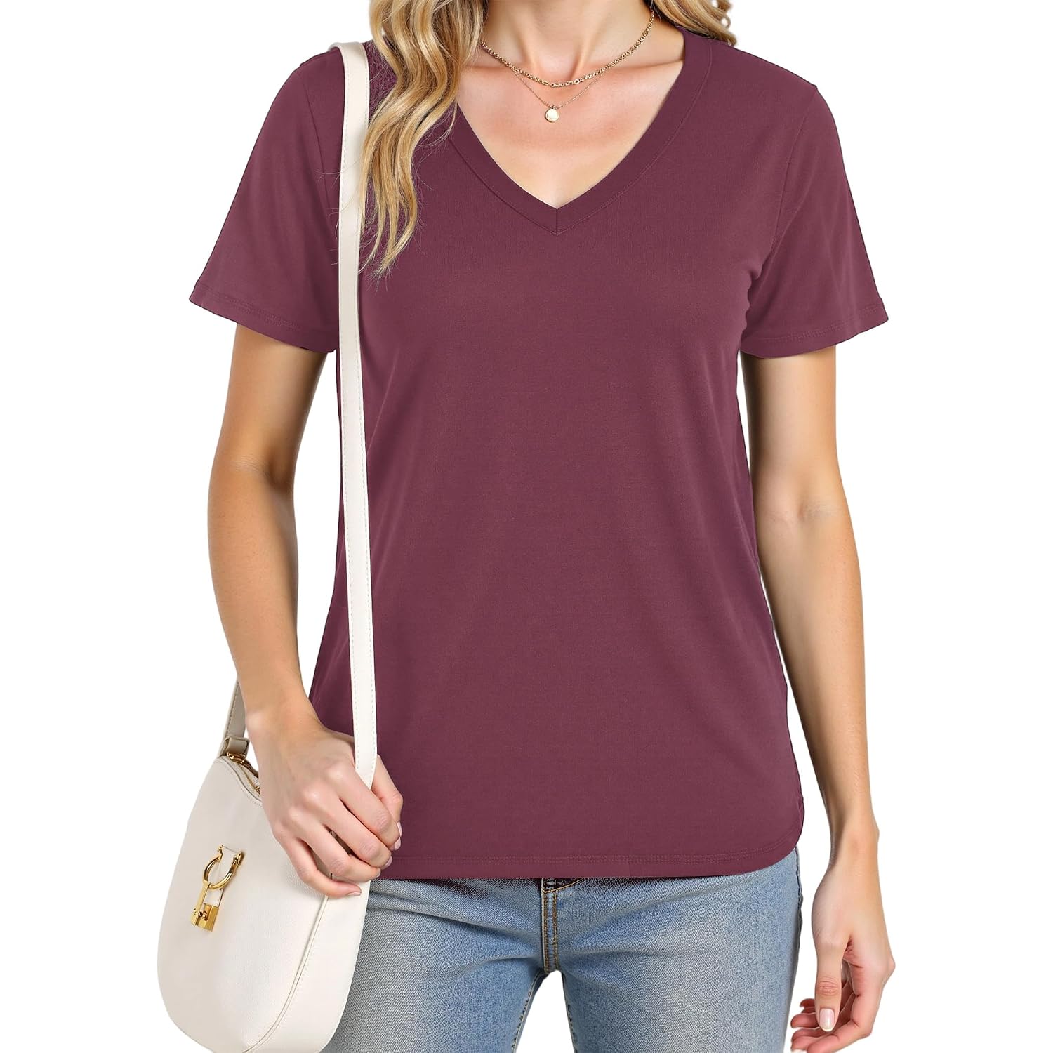 YOGINGO V Neck T Shirts for Women - Summer Fashion Trendy Outfits Clothes - Lightweight Soft Casual Women T Shirt