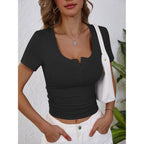 ANRABESS Womens Short Sleeve Henley Shirts Ribbed Slim Fitted Tee Summer Work Tops 2026 Button Blouse Spring Vacation Clothes