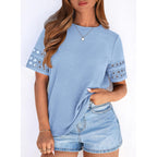 PRETTYGARDEN Summer Tops for Women 2026 Lace Short Sleeve T-Shirts Casual Blouses Spring Fashion Clothes Vacation Outfits