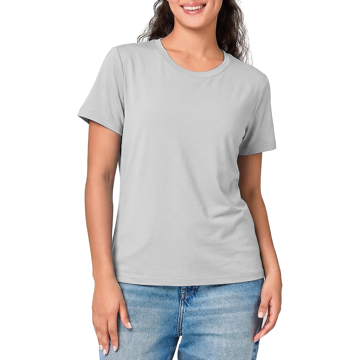 BAMBOO COOL Womens Summer Tops Short Sleeve T Shirts Basic Tees Regular Fit Round V Neck Casual 2026 Spring Outfits Clothes