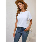 100% Cotton Basic T Shirts for Women Crew Neck Short Sleeve Summer Solid Loose Fit Plain Workout Tops, Undershirts