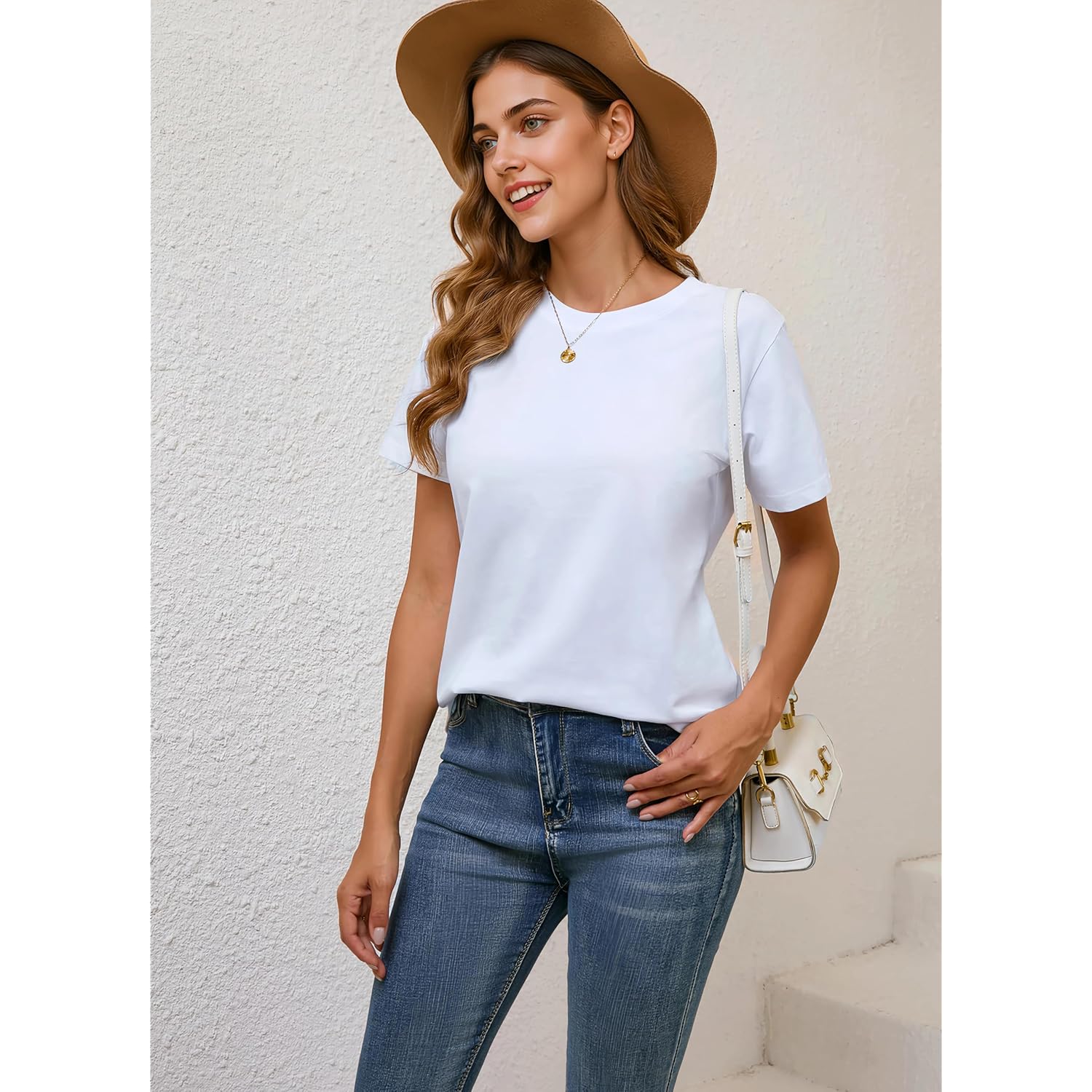 100% Cotton Basic T Shirts for Women Crew Neck Short Sleeve Summer Solid Loose Fit Plain Workout Tops, Undershirts
