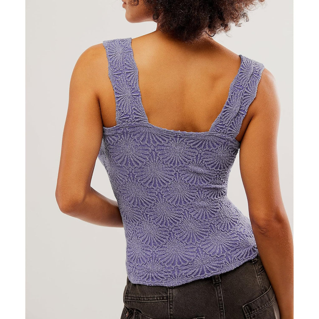 Women's Square Neck Wide Strap Crop Tank Tops Flower Going Out Tops Slim Fit Lettuce Trim Crop Cami Tops