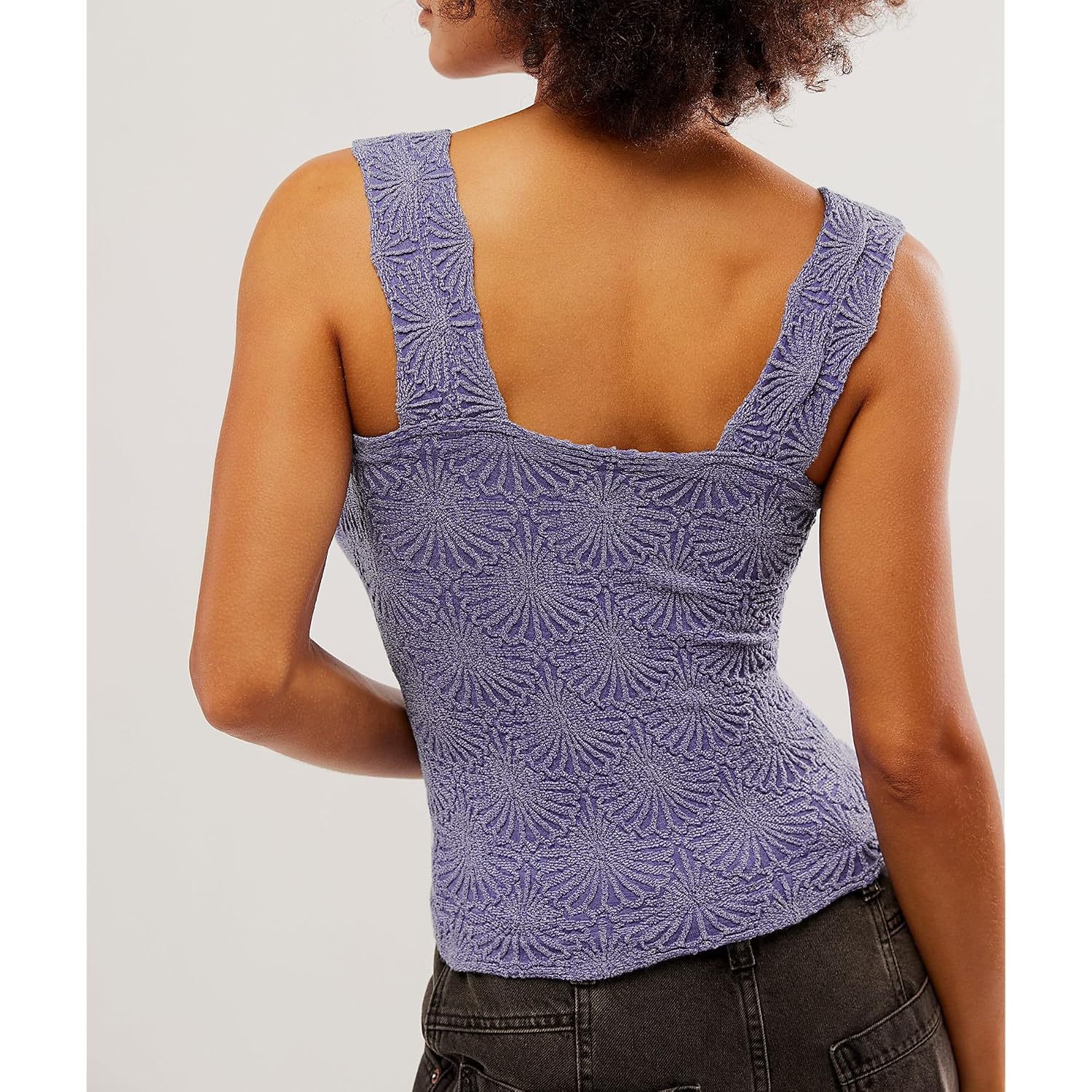 Women's Square Neck Wide Strap Crop Tank Tops Flower Going Out Tops Slim Fit Lettuce Trim Crop Cami Tops