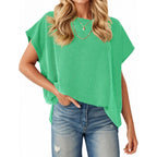 Women's Textured Ribbed Knit Tunic Top Green