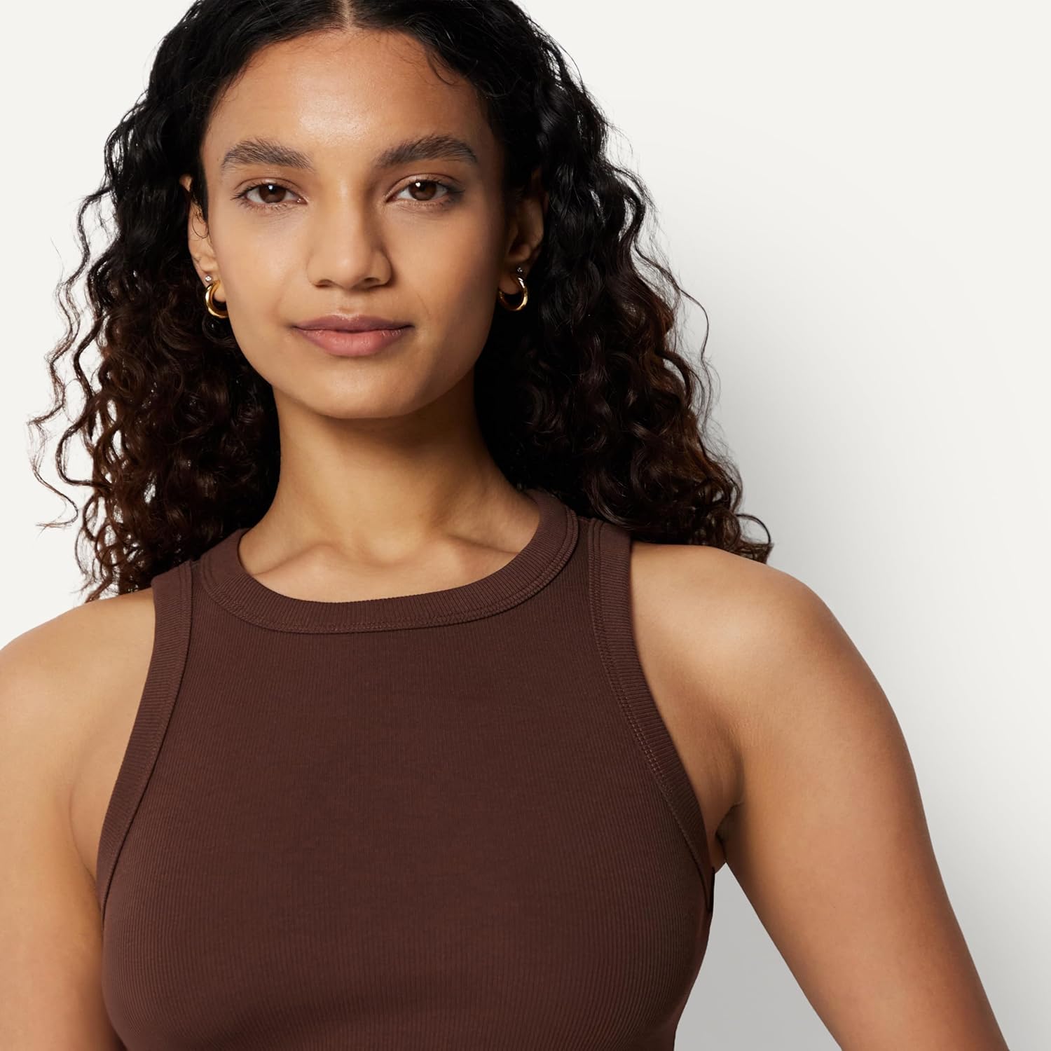 Women's High Neck Ribbed Tank Top Rich Hazel