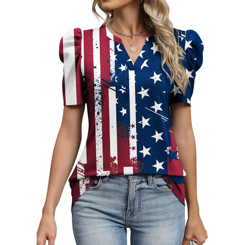 LOMON Spring Summer Tops for Women 2026 V Neck Puff Short Sleeve Tops Fashion Trendy Work Blouses Dressy Casual S-XXL