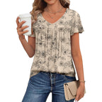 Women's Ruffle Sleeve V-Neck Tunic Top Beige Floral