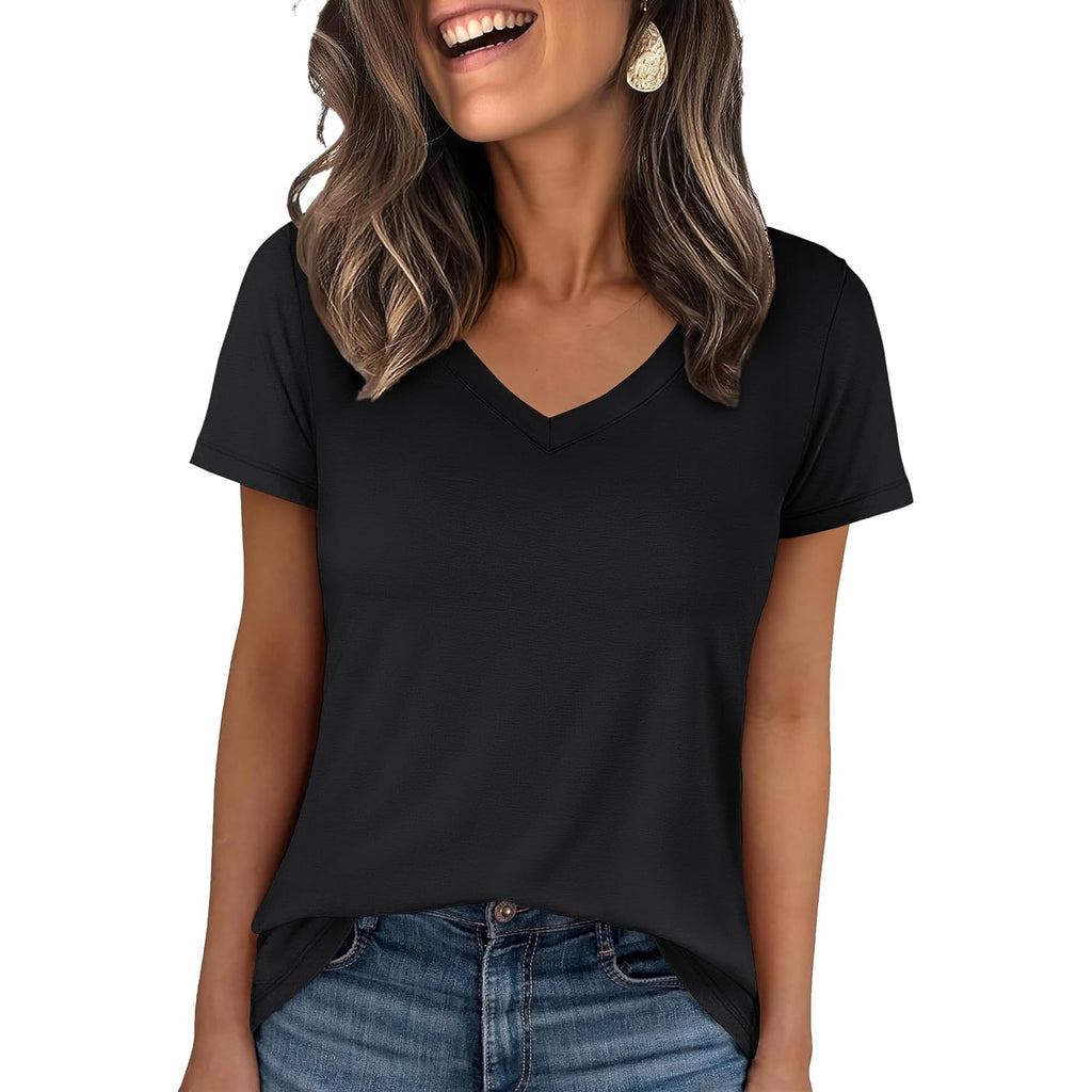 ANRABESS Womens Short Sleeve Tops Casual V Neck Wrinkle - Free Basic T Shirts Summer Cute Tee 2026 Spring Fashion Clothes
