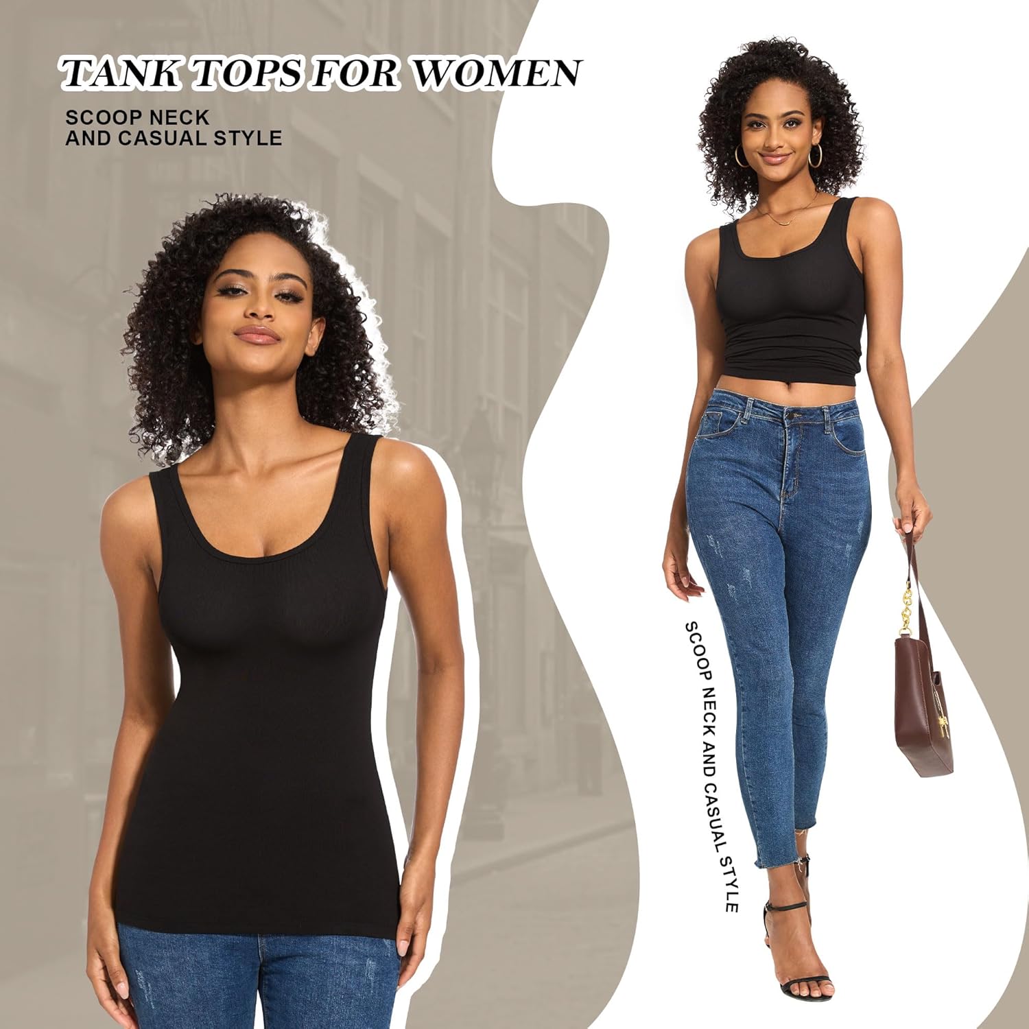 Women's Ribbed Scoop Neck Tank Top Olive Green/Dark Blue/Nude/White/Black
