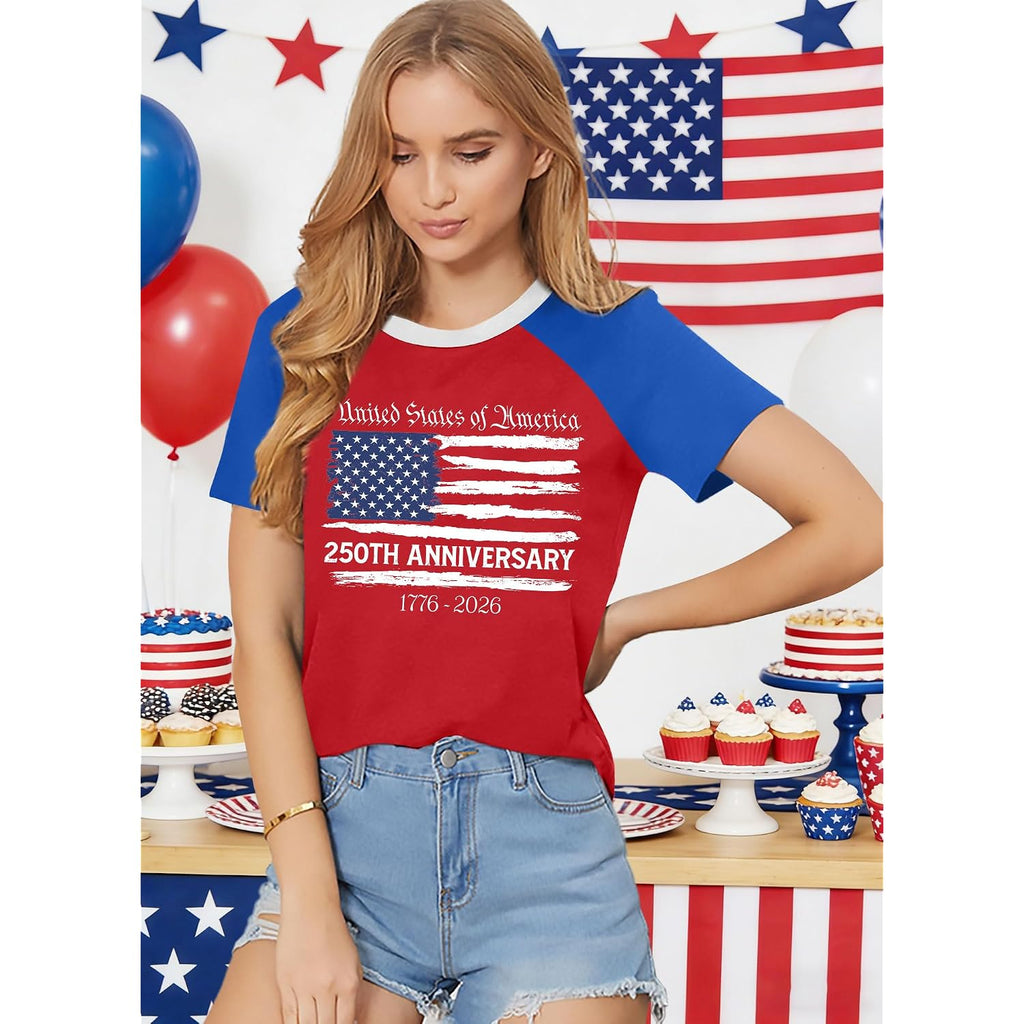 250th Anniversary USA Shirt Women: American Flag Tshirt 250 Years T-Shirts 4th of July Shirts Patriotic Tops