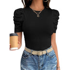 ANRABESS Women Puff Short Sleeve Crewneck Dressy Casual Tops Summer Fitted Ribbed Knit Trendy Work Shirts 2026 Spring Clothes