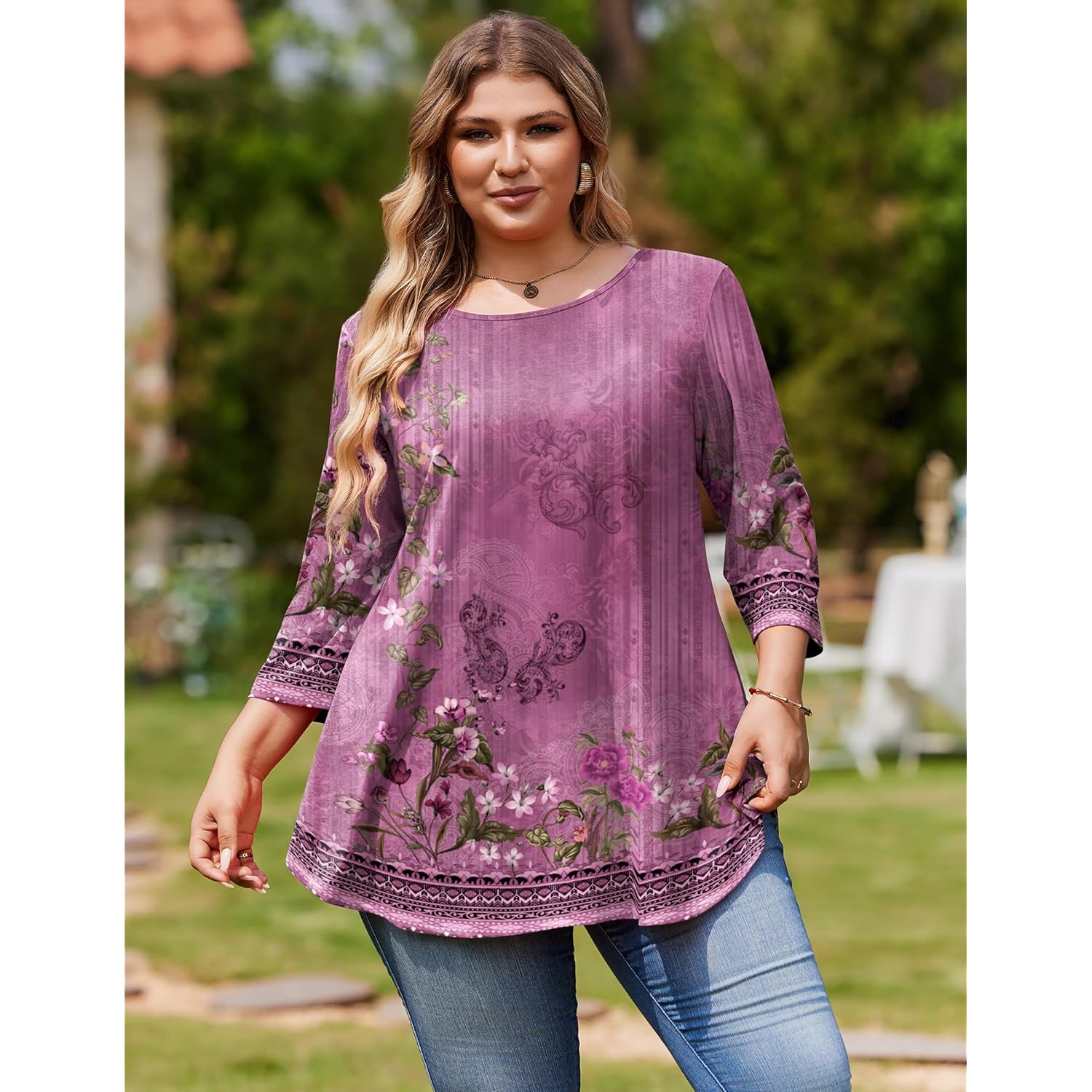 Women's Leggings Fit Tunic Top Purple Floral