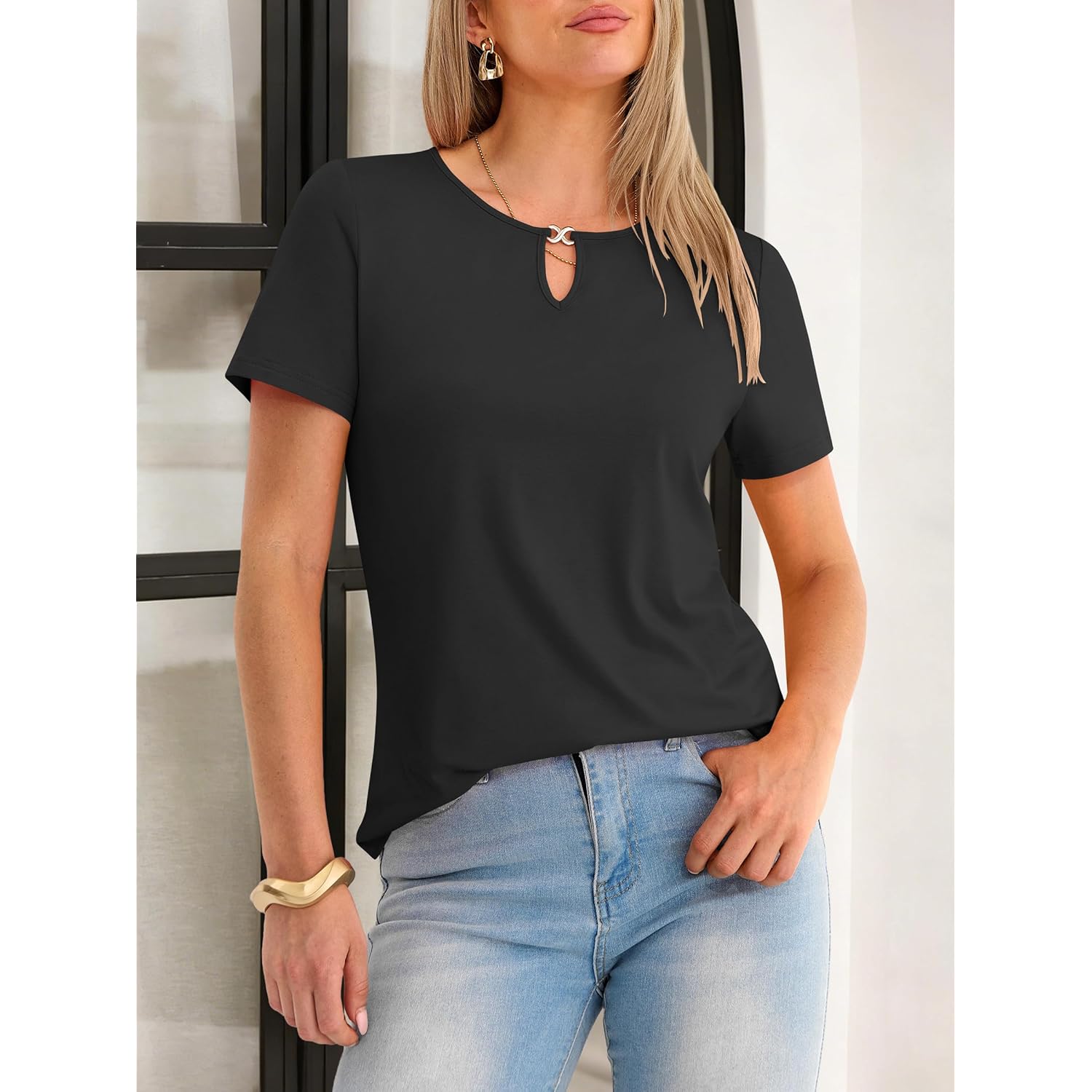 Women's Keyhole Neck T-Shirt Black
