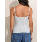 PrettyGuide Women Cotton Cami Tops Built-in Shelf Bra Unpadded Square Neck Crop Tank Top Fitted Basic Camisole Going Out Tees