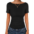 ANRABESS Women's Boat Neck Short Sleeve Top, Ribbed Knit Fitted T Shirts, All-Day Comfy for Work, Daily & Summer Tee Shirts