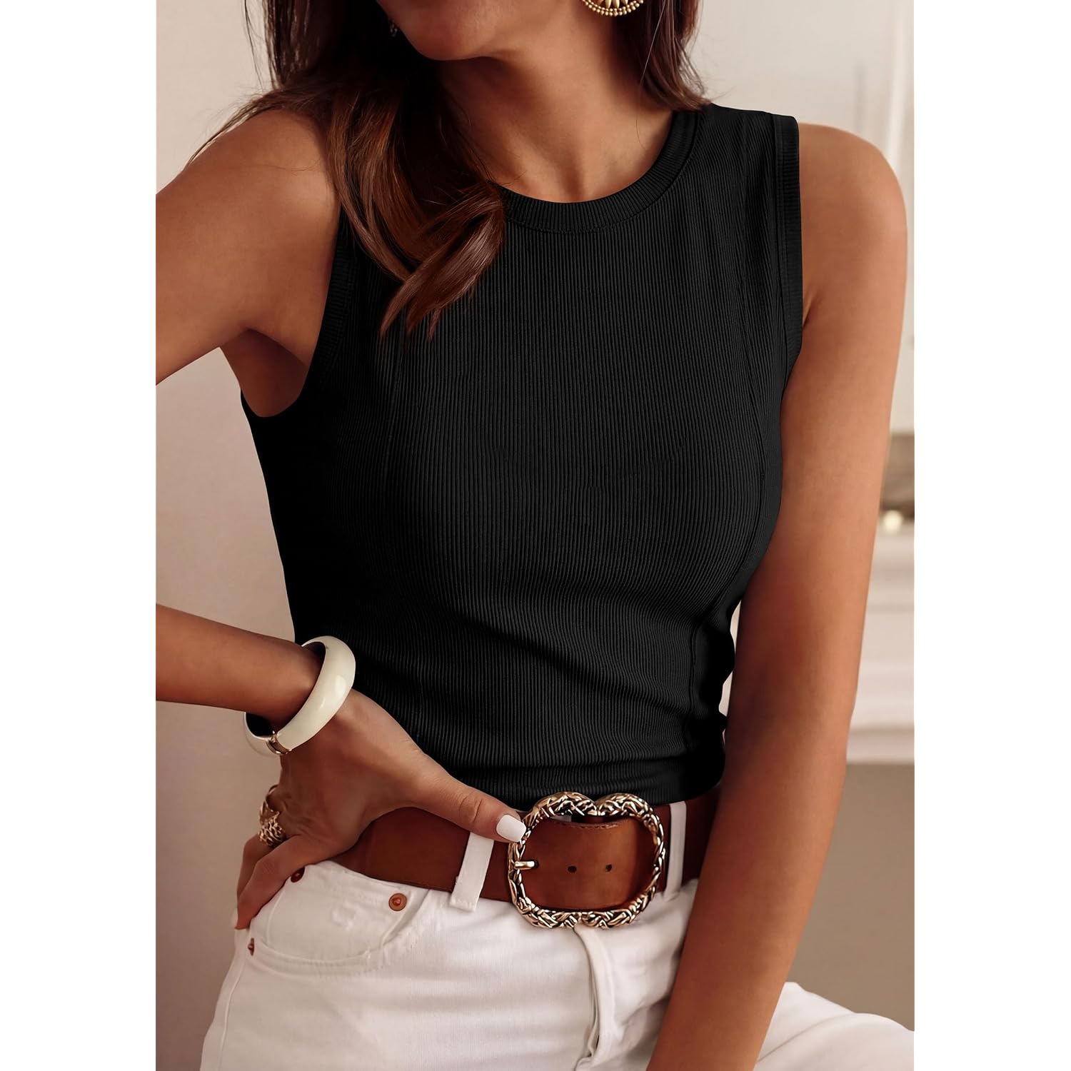 PRETTYGARDEN Sleeveless Tops for Women 2026 Summer Ribbed Tank Top Fitted Shirts Basic Tees Cute Spring Going Out Y2k Clothes